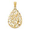 Lex & Lu 14k Yellow Gold Polished & Textured Filigree Teardrop Pendant - Lex & Lu