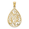 Lex & Lu 14k Yellow Gold Polished & Textured Filigree Teardrop Pendant - 3 - Lex & Lu