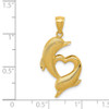 Lex & Lu 14k Yellow Gold Polished & Textured Dolphins w/Heart Pendant - 4 - Lex & Lu