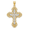 Lex & Lu 14k Yellow Gold & Rhodium & Textured Diamond Pattern Cross Pendant - Lex & Lu