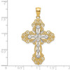 Lex & Lu 14k Yellow Gold & Rhodium & Textured Diamond Pattern Cross Pendant - 3 - Lex & Lu