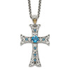 Lex & Lu 14k Yellow Gold w/Sterling Silver London Blue Topaz Cross Necklace - Lex & Lu