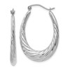 Lex & Lu 14k White Gold Polished and Textured Oval Hoop Earrings LAL82644 - Lex & Lu