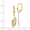 Lex & Lu 14k Yellow Gold & Rhodium Polished and Textured Leaf Leverback Earrings - 4 - Lex & Lu