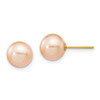 Lex & Lu 14k Yellow Gold 8-9mm Pink Round FW Cultured Pearl Stud Earrings - Lex & Lu