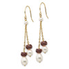 Lex & Lu 14k Yellow Gold FWC Pearl & Garnet Double Chain Drop Earrings - 2 - Lex & Lu