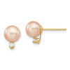 Lex & Lu 14k Yellow Gold 6-7mm Round Pink FWC Pearl Diamond Post Earrings - Lex & Lu