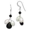 Lex & Lu Sterling Silver Onyx/FW Cultured White Pearl/Black Crystal Earrings - Lex & Lu