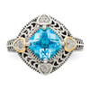 Lex & Lu 14k Yellow Gold w/Sterling Silver Diamond & Blue Topaz Ring LAL93442- 5 - Lex & Lu