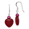 Lex & Lu Sterling Silver Red Jade Hearts/Freshwater Cultured Pearl Earrings - Lex & Lu