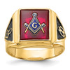 Lex & Lu 14k Yellow Gold Men's Synthetic Ruby Masonic Ring LAL98916 - Lex & Lu