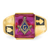 Lex & Lu 14k Yellow Gold Men's Synthetic Ruby Masonic Ring LAL98955 - 4 - Lex & Lu