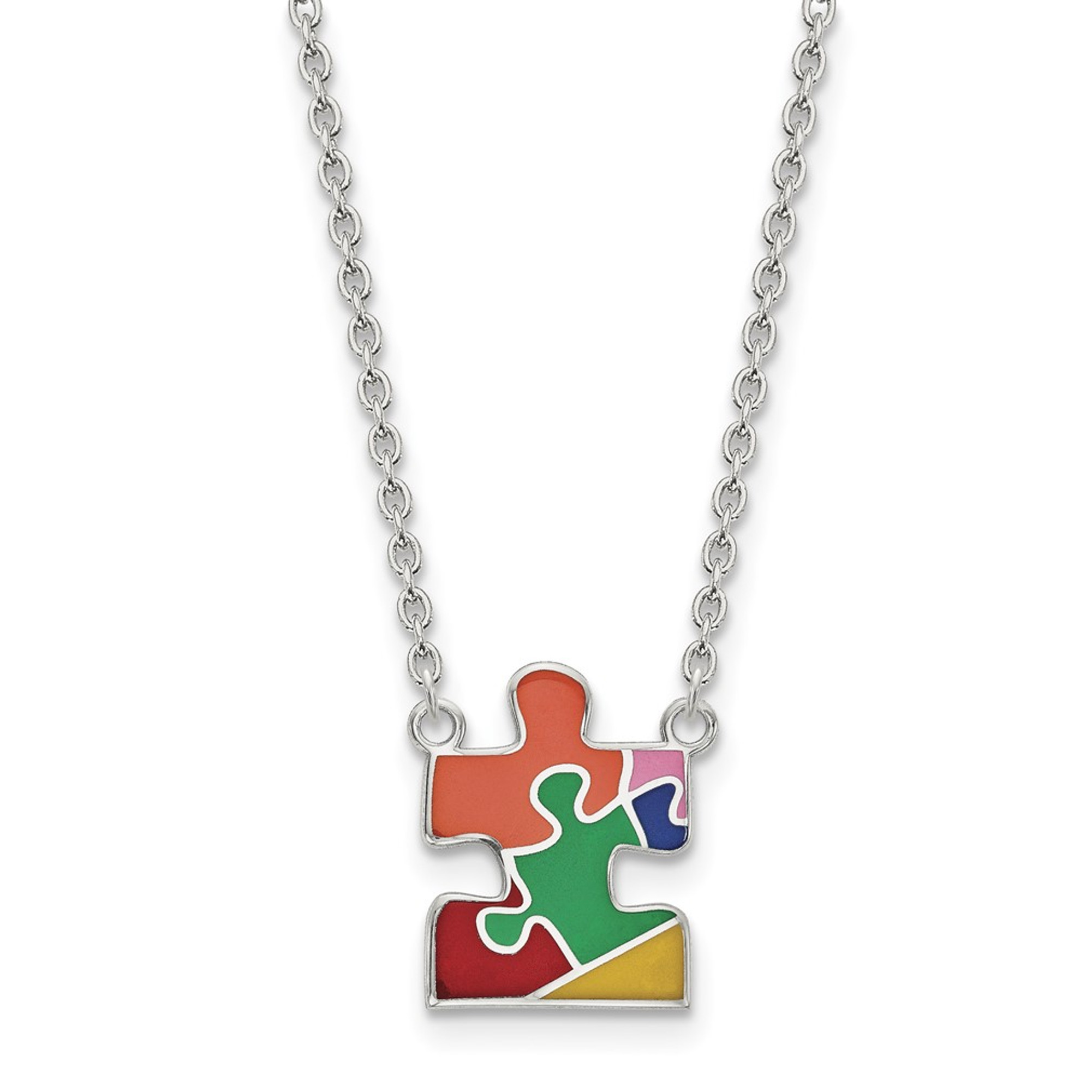 Lex & Lu Sterling Silver Enameled Autism Puzzle Piece Necklace 18