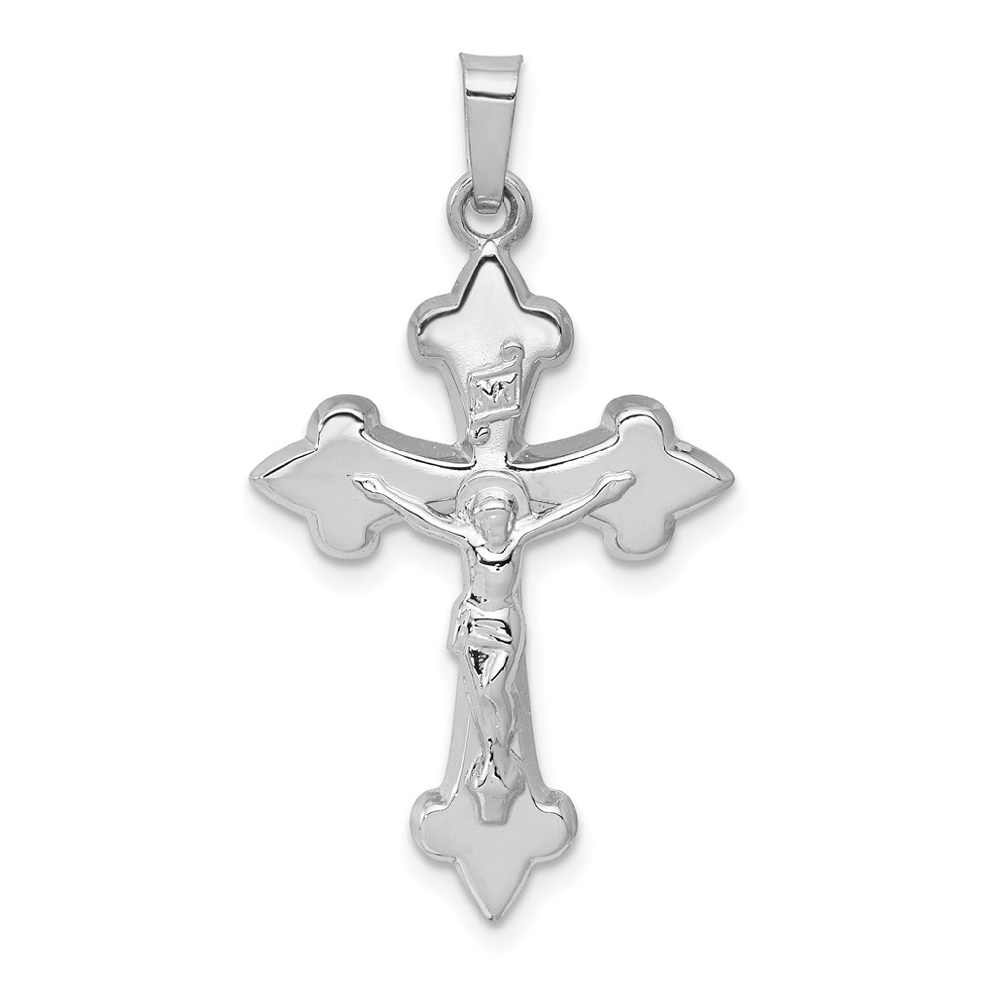 Lex & Lu 14k White Gold Polished Fleur de Lis Crucifix Pendant