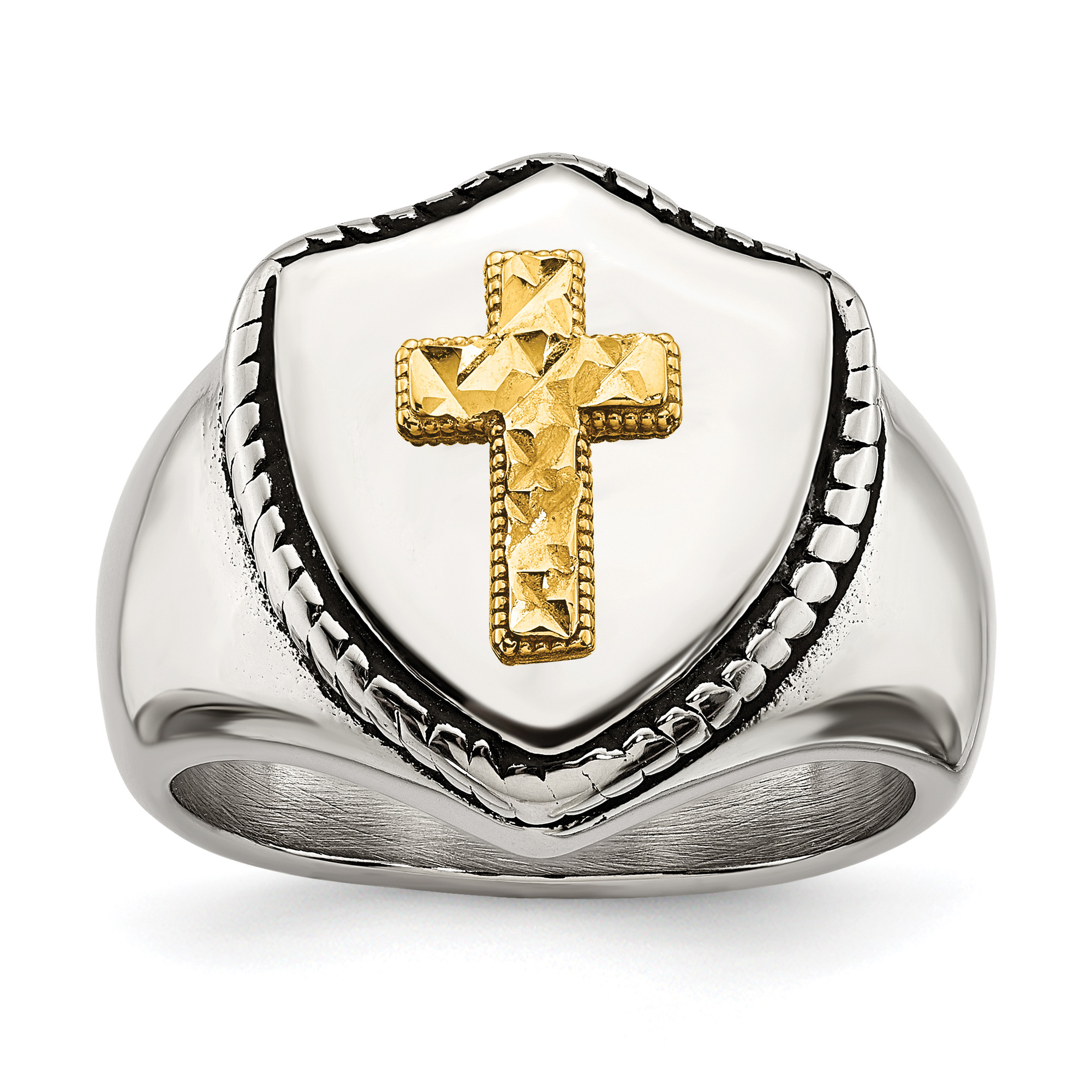 Lex & Lu Stainless Steel w/14k Yellow Gold Accent Antiqued, Cross