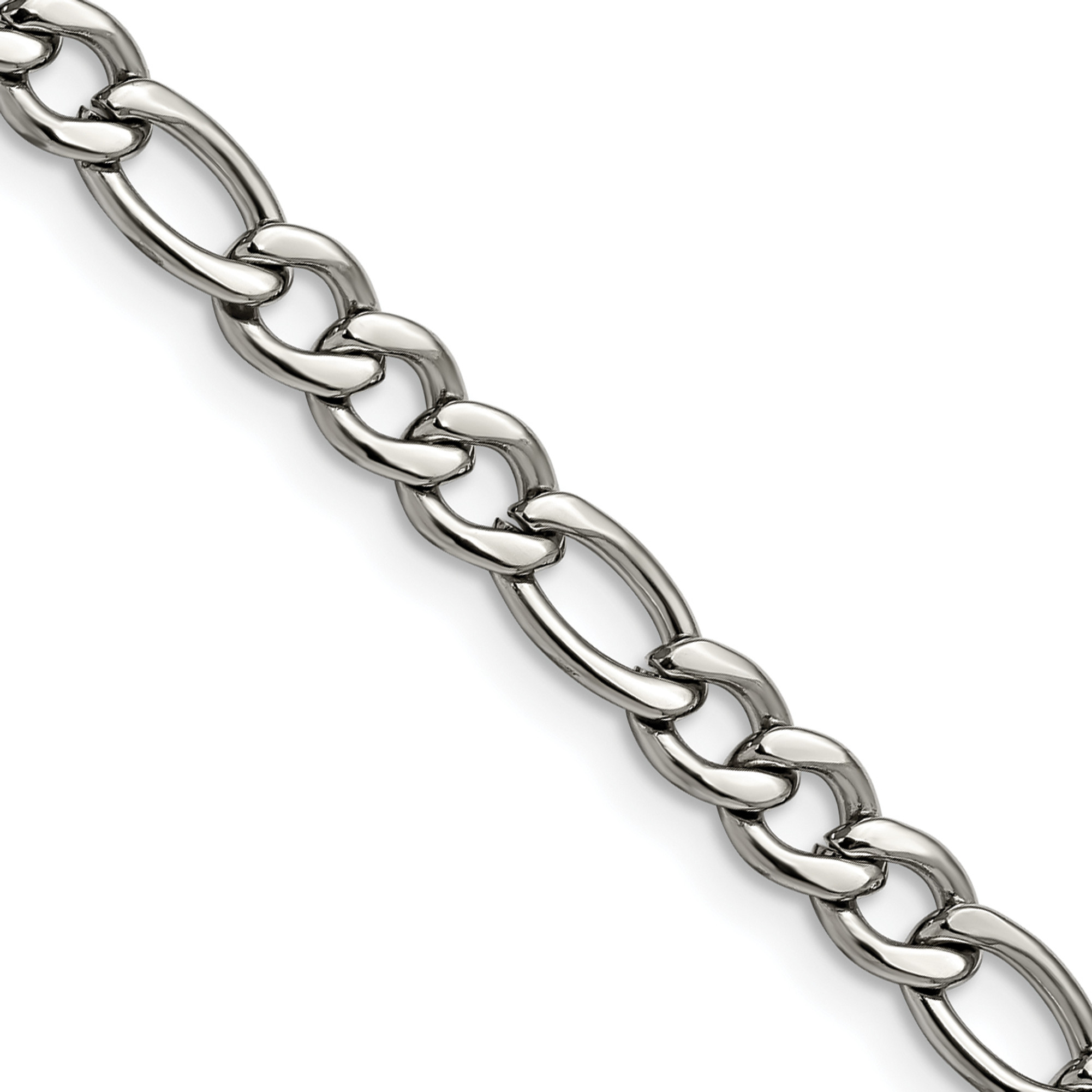 Lex & Lu Chisel Stainless Steel 5.30mm Figaro Chain Necklace or