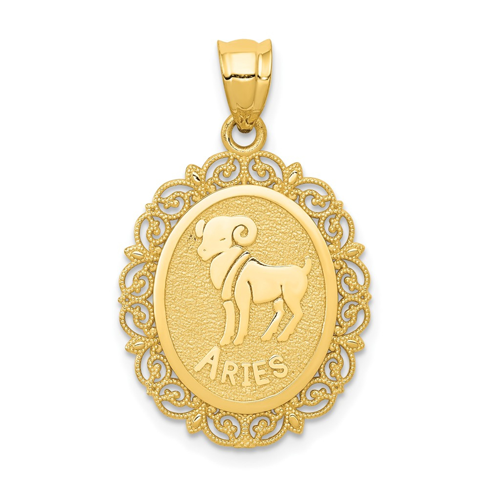 Lex & Lu 14k Yellow Gold Solid Satin Polished Aries Zodiac Oval Pendant