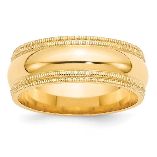 Lex & Lu 14k Yellow Gold 8mm Double Milgrain Comfort Fit Band Ring - Lex & Lu