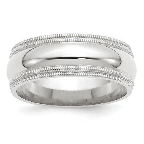 Lex & Lu 14k White Gold 8mm Double Milgrain Comfort Fit Band Ring - Lex & Lu