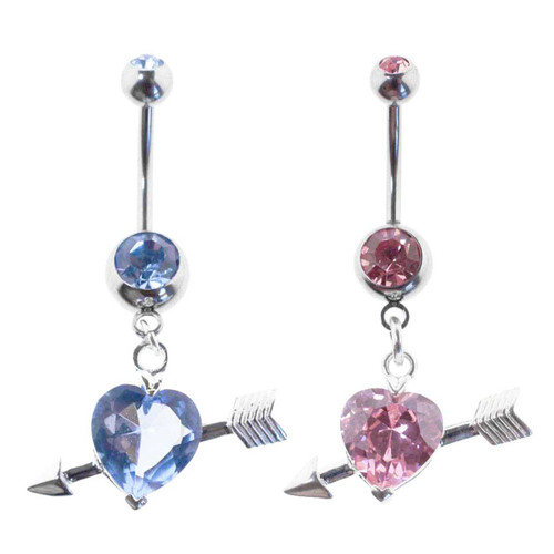 Lex & Lu Steel Gem Navel Belly Button Ring Body Piercing w/CZ Dangle-FG327-Lex & Lu