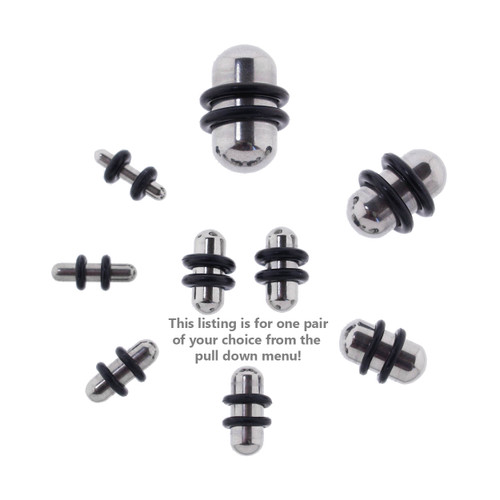 Lex & Lu Pair of Steel Ear Plugs Earlet Gauges w/Round Ends 10G-00 Gauge-Lex & Lu-2