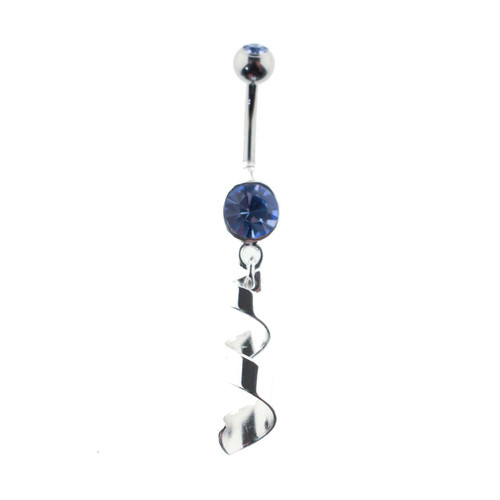 Lex & Lu Steel Gem Navel Belly Button Ring Body Piercing w/Dangle-ETR129-BL-Lex & Lu