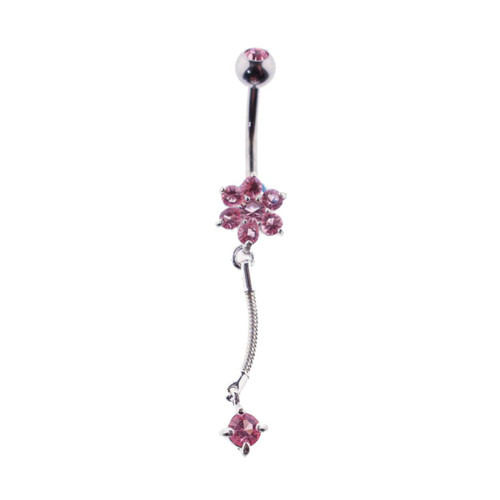 Lex & Lu Steel Gem Navel Belly Button Ring Body Piercing w/CZ Dangle-ETR136-PK-Lex & Lu