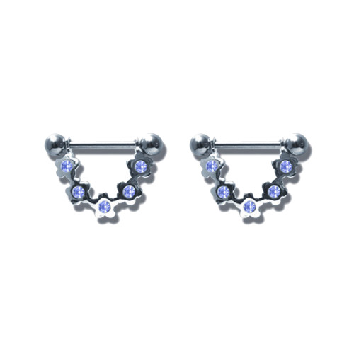 Lex & Lu Pair of Steel Barbell w/Nipple Shields Rings w/Gems, 14 Gauge-104-Lex & Lu