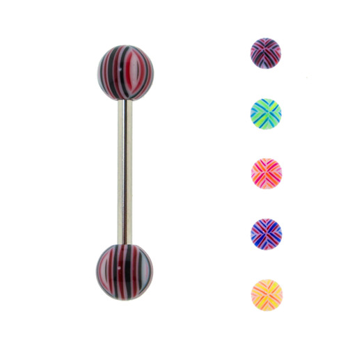 Lex & Lu Steel Tongue Ring Nipple Barbell w/Acrylic Cross Balls 14 Gauge-Lex & Lu