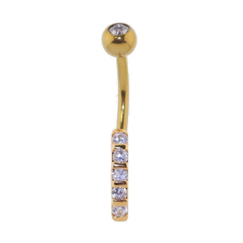 Lex & Lu Steel Gold Anodized Curved Belly Button Ring w/CZ Gems 14G