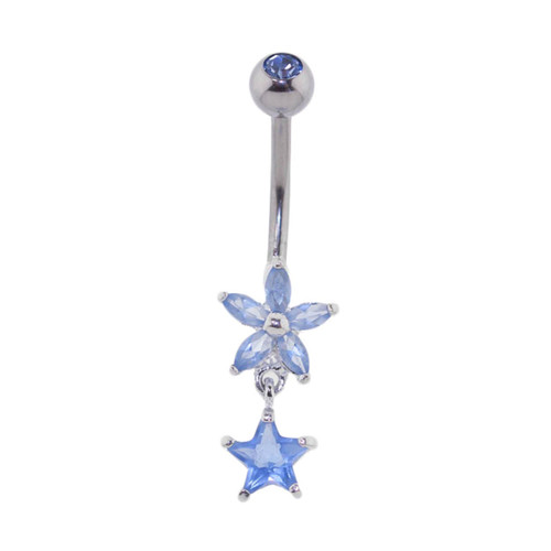 Lex & Lu Steel Curved Belly Ring w/Small Star Dangle-Blue MMD105