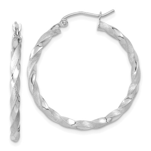 Lex & Lu 10k White Gold Polished & Satin Twisted Hoop Earrings - Lex & Lu