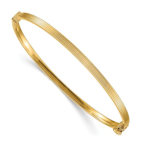 Lex & Lu 14k Yellow Gold Polished Textured Hinged Bangle Bracelet LAL101974 - Lex & Lu