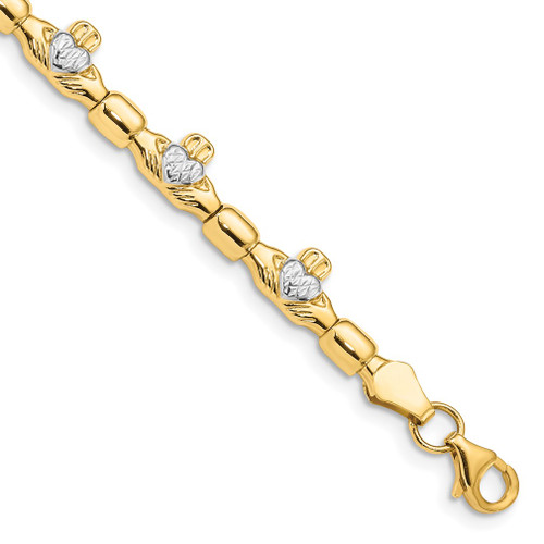 Lex & Lu 14k Yellow Gold w/Rhodium D/C Claddagh Polished Link Bracelet 7.25'' - Lex & Lu