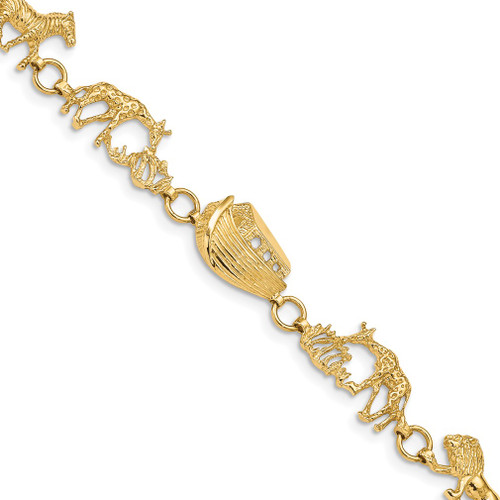 Lex & Lu 14k Yellow Gold Polished and Textured Noah's Art Bracelet 7'' - Lex & Lu