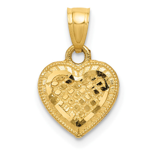 Lex & Lu 14k Yellow Gold D/C Lattice Heart Pendant - Lex & Lu