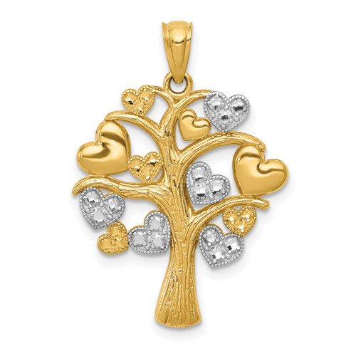 Lex & Lu 14k Yellow Gold w/Rhodium Tree of Life w/Hearts Pendant - Lex & Lu