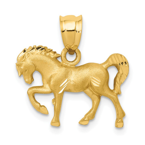 Lex & Lu 14k Yellow Gold Satin & D/C Horse Pendant - Lex & Lu