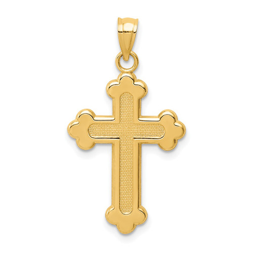 Lex & Lu 14k Yellow Gold Satin & Polished Budded Cross Pendant LAL102590 - Lex & Lu