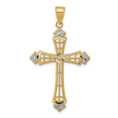 Lex & Lu 14k Yellow Gold w/Rhodium D/C Cross Pendant LAL102618 - Lex & Lu