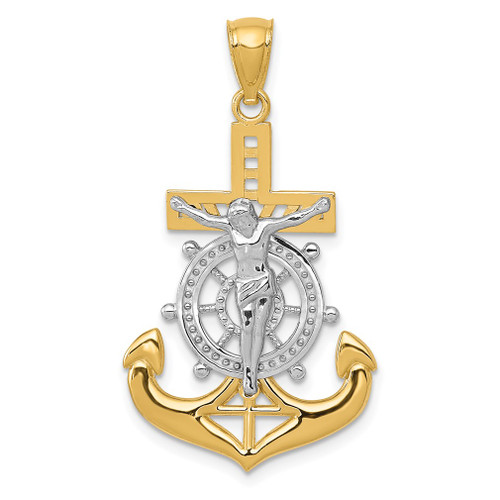 Lex & Lu 14k Yellow Gold w/Rhodium Polished Mariners Crucifix Pendant LAL102674 - Lex & Lu