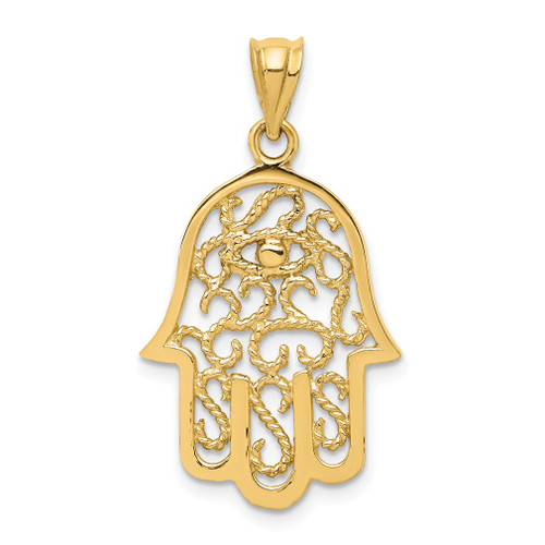 Lex & Lu 14k Yellow Gold Polished Filigree Hamsa Pendant - Lex & Lu