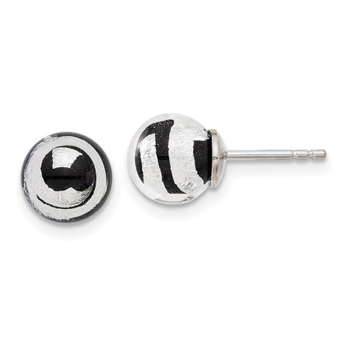 Lex & Lu Sterling Silver w/Rhodium Blk & Silver Color Murano Glass Earrings - Lex & Lu