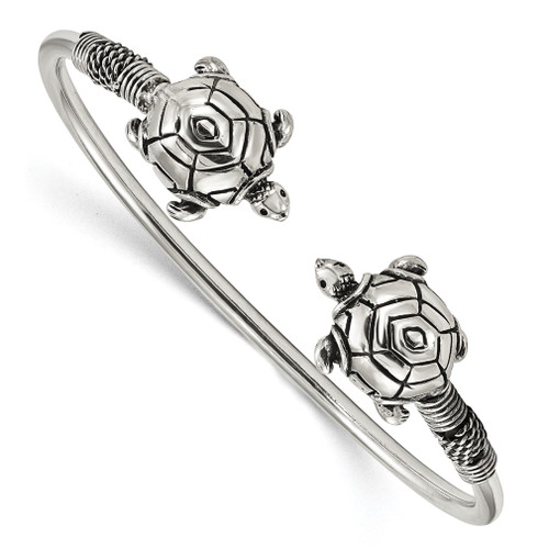 Lex & Lu Sterling Silver Polished Antiqued Turtle Flexible Bangle - Lex & Lu