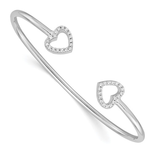 Lex & Lu Sterling Silver w/Rhodium CZ Heart Cuff Bangle - Lex & Lu