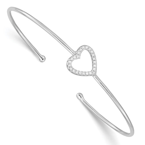 Lex & Lu Sterling Silver w/Rhodium CZ Heart Cuff Bangle Bracelet - Lex & Lu