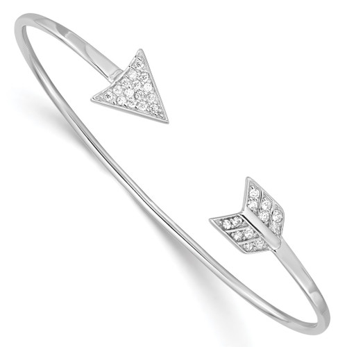 Lex & Lu Sterling Silver w/Rhodium CZ Arrow Slip-on Cuff Bangle Bracelet - Lex & Lu