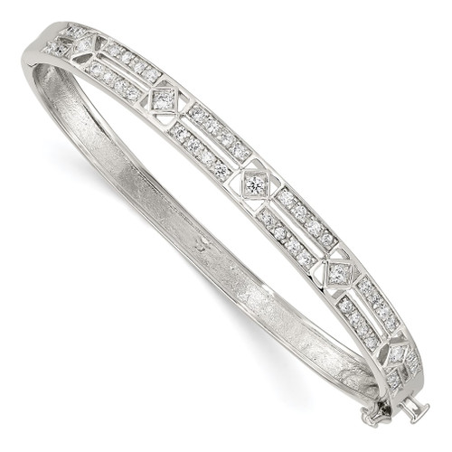 Lex & Lu Sterling Silver CZ Hinged Bangle - Lex & Lu