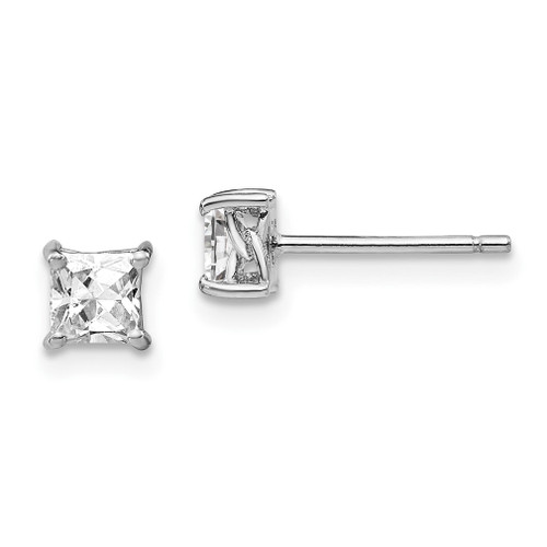 Lex & Lu Sterling Silver 4mm Princess White Topaz Post Earrings - Lex & Lu