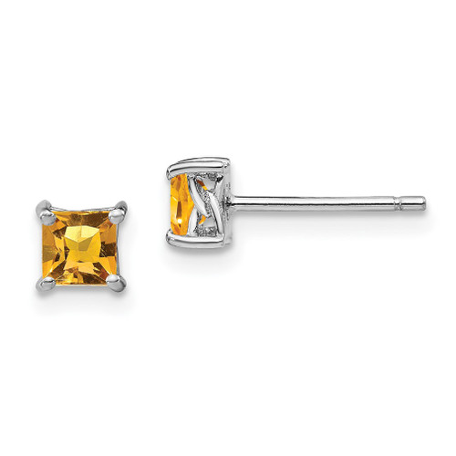 Lex & Lu Sterling Silver 4mm Princess Citrine Post Earrings - Lex & Lu